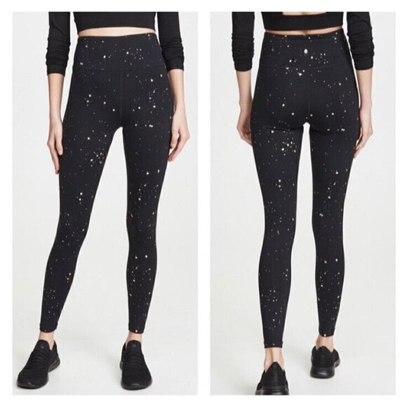 Spiritual Gangster Pants - Spiritual Gangster Foil Print Black Gold Paint Splatter Essential Leggings Small